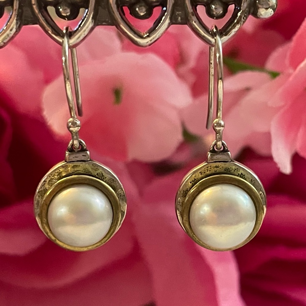 Silpada Pearl Drop Brass Sterling Silver Simple Earrings W3406